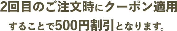 2回目のご注文時にクーポン適用することで500円割引となります。